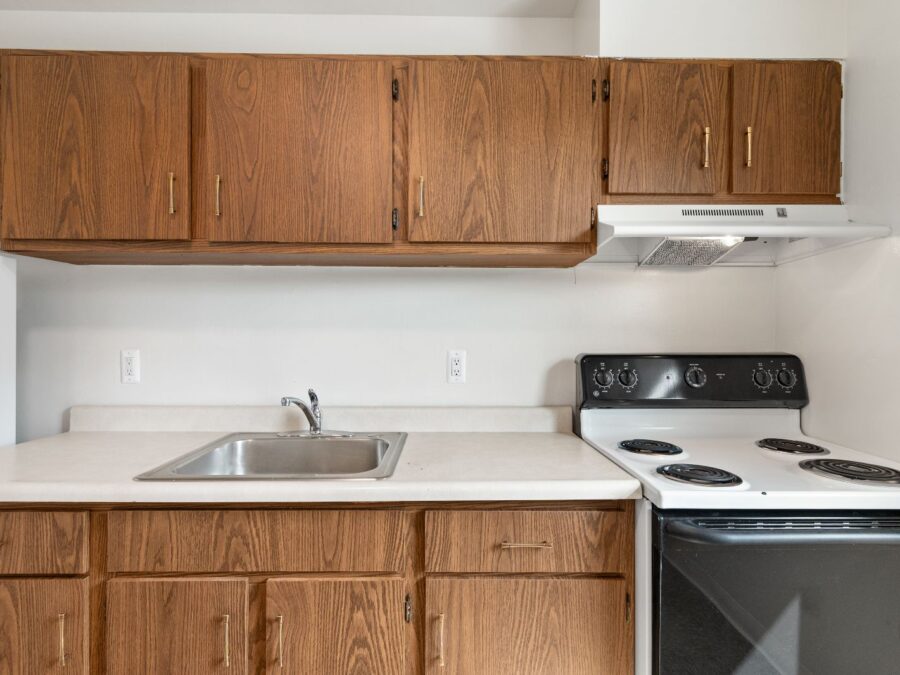 Kitchen cabinetry and range